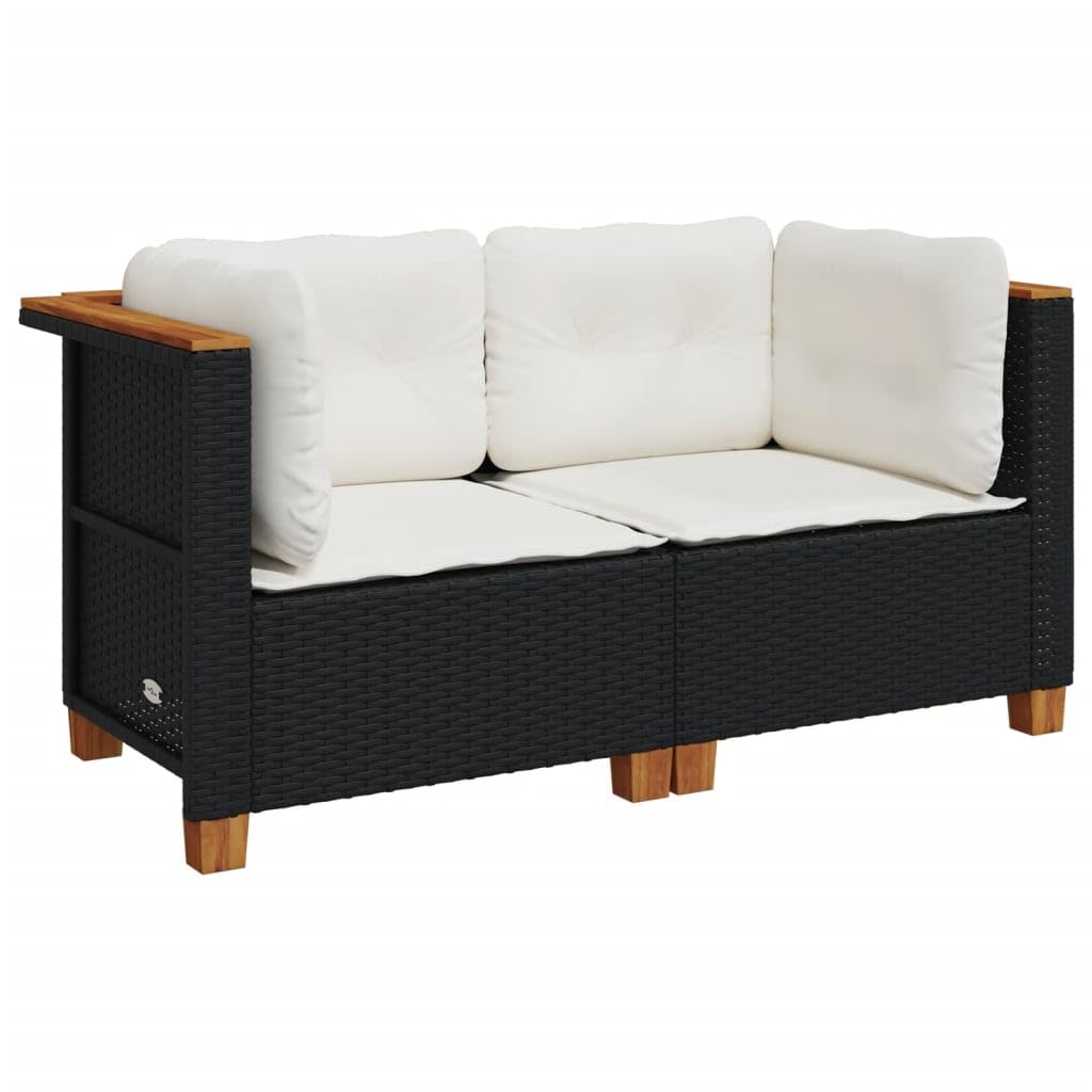 2 x narożna sofa ogrodowa, z polirattanu, kolor czarny, z tapicerowanymi poduszkami, zdejmowane pokrowce, modułowa konstrukcja, meble do salonu, sprzęt ogrodowy, zestaw 2 szt