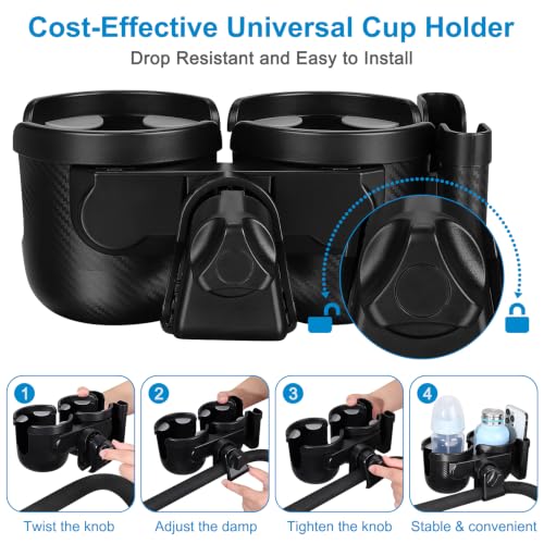 Image of Accmor Stroller Cup Holder with Phone Holder, Bike Cup Holder, Universal Cup Holder for Uppababy Nuna Strollers, 2-in-1 Drinks Holder for Walker, Wheelchair, Scooter