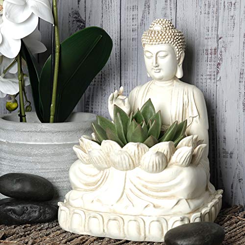 BELLA HAUS DESIGN Buddha Planter – 9.5" Tall Polyresin - Zen Plant Pot Holder for Succulent, Flower, Cactus - Garden Lotus Statue Indoor or Outdoor Decor - Image 3