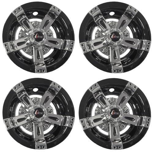 GTW Golf Cart 8 Inch Maverick Golf Cart Wheel Covers (Chrome & Black) | Universal Fit | Set of 4