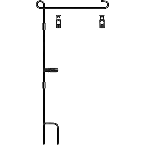 Nirohee Garden Flag Stand,12x18 Garden Flag Holder for Lawn Yard,Premium Yard Sign Stakes Hanger with Clip and Two Stoppers,Metal Mini Banner Flagpole for Outside Christmas Memorial Labor Decorations