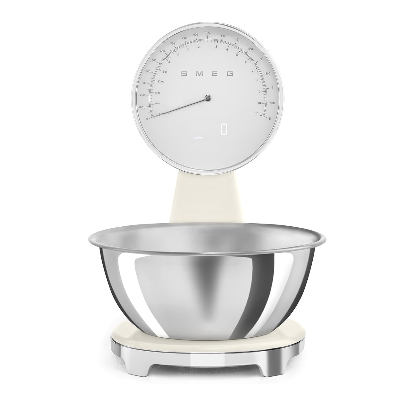Smeg 50's Style Analogue, Rechargeable Digital Kitchen Scales, Removable Stainless Steel Bowl, LCD display, Cream, KSF01CRWW