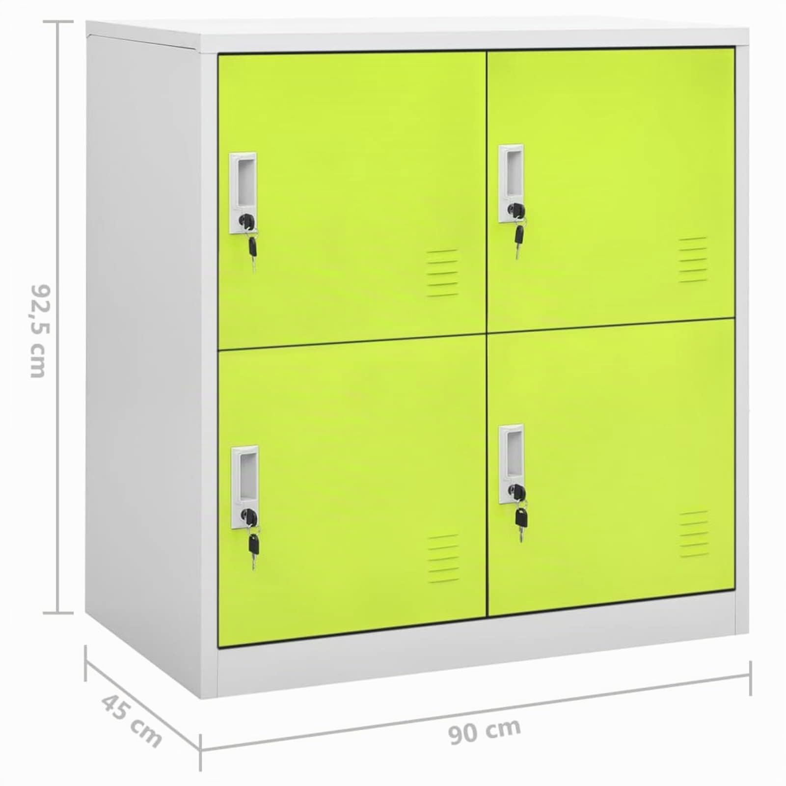 Casiers en métal avec 4 compartiments, armoire de rangement pour employés, organisation du bureau et de l'école – Gris clair et vert, 90 x 45 x 92,5 cm, design durable et élégant