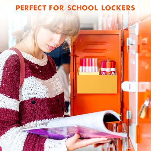 Image of BEYGORM Magnetic Dry Erase Marker Holder for Whiteboard & Refrigerator | Non-slip Acrylic Pen Holder for Classroom, Fridge Magnet, Locker Organizer Accessories, Teacher & School Supplies(Orange)