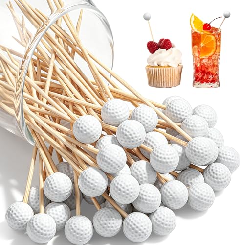 Aodaer 50 Pieces Golf Toothpicks 4.7 Inch White Golf Skewers Golf Cocktail Picks Sport Fruit Picks Decorative Toothpicks for Appetizers Cocktail Catered Events Buffet Party Holiday Supplies