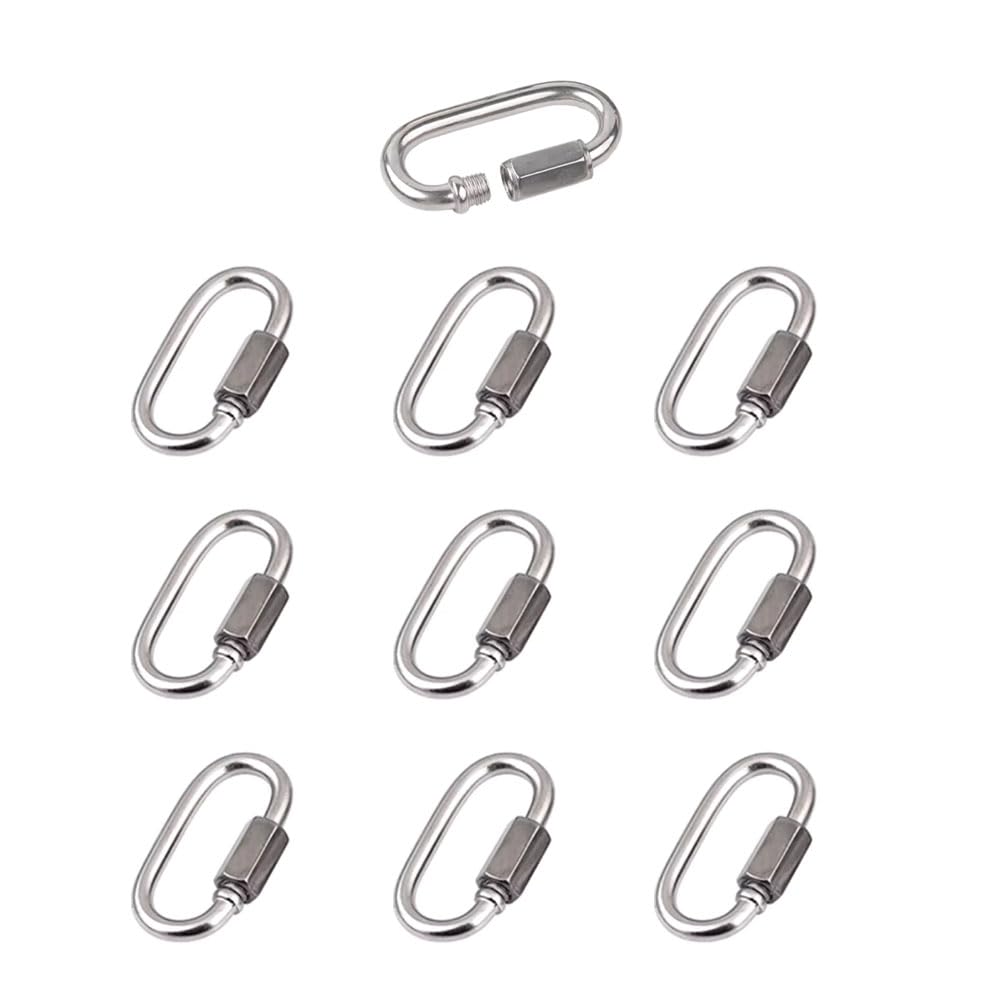 10 Pcs M4 Stainless Steel Chain and Rope Quick Coupler Links, High Strength and Large Load-Bearing Locking Connector Snaps, 1.65"(L) x 0.9"(w), Link Diameter 0.15"