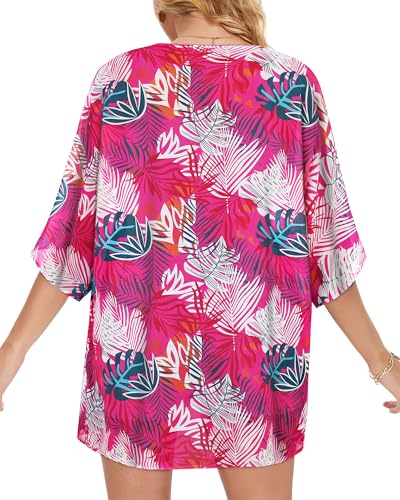 Image of Women's Floral Print Puff Sleeve Kimono Cardigan Loose Cover Up Casual Blouse Tops 2026