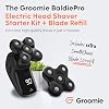 GROOMIE BaldiePro Head Shaver Starter Kit and Refill - Achieve a Smooth, Comfortable Shave with Ease - Electric Razor Replacement Blades for Bald Head and Face - Waterproof for Wet and Dry Shave