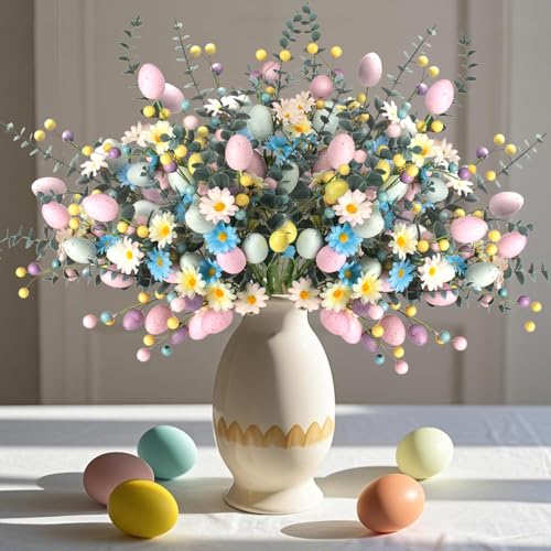 Easter Artificial Flower Stems with Eggs 5 Pcs Spring Home Decor for Table Centerpiece Easter Basket Fillers Holiday Party Arrangement