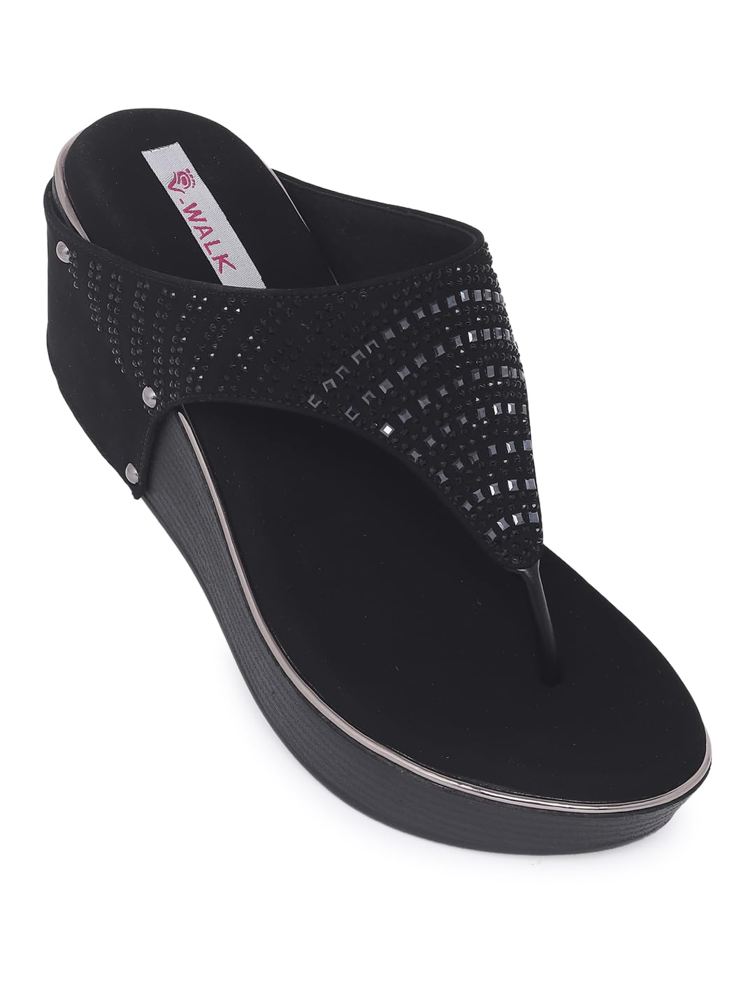 V-WALK Womens Embellished Smart-Casuals Slip-On Wedge Heel Sandals | Casual Wedges for Women | College, Office, Shopping, Outdoor & Casual Wedge Sandals for Women | Heel Height: 2.5 Inches | Black (B0D465N58S) Amazon Price History, Amazon Price Tracker
