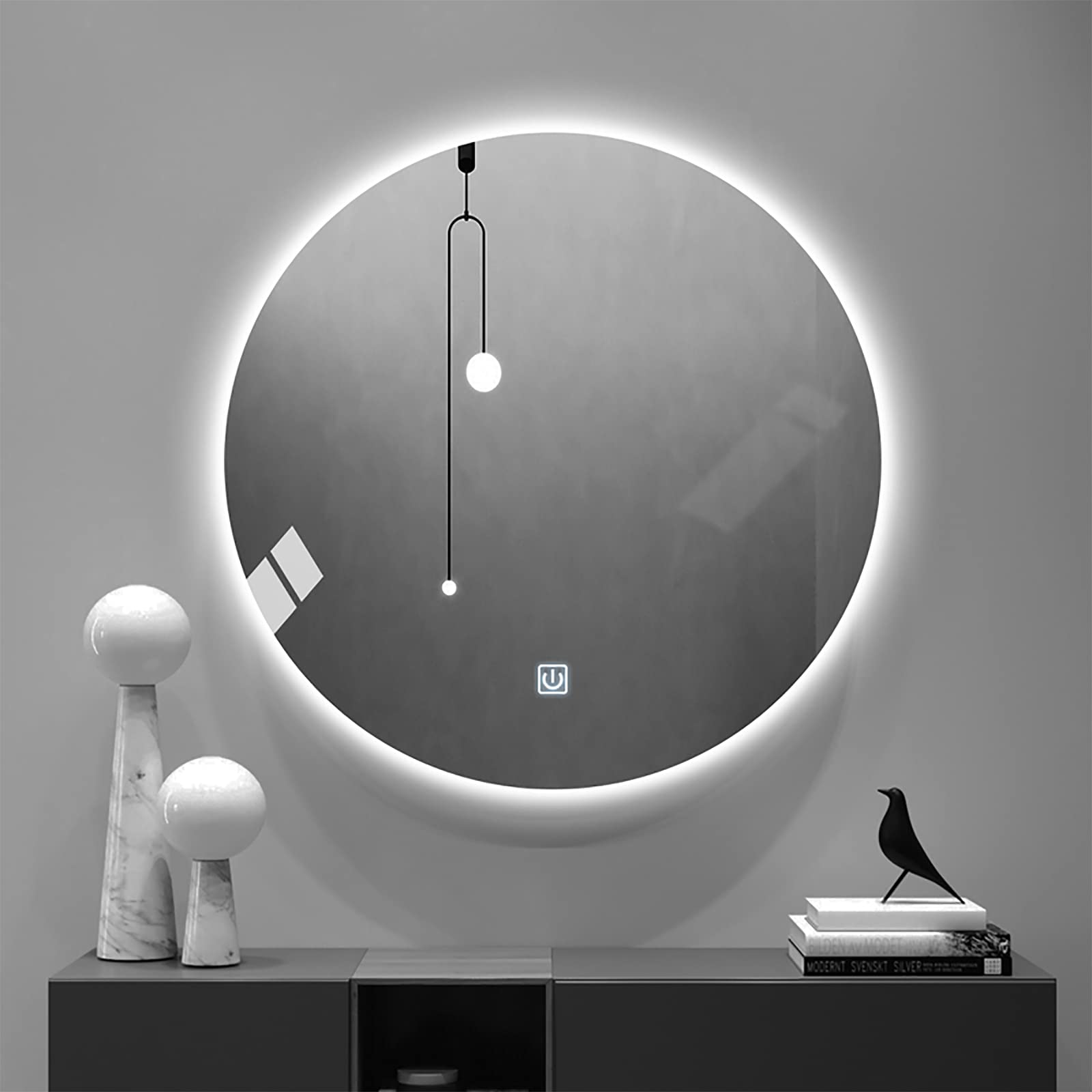 Specchio da bagno illuminato con luce a LED, interruttore dimmer tattile Cambia colore Temperatura, Specchio da barba rotondo da parete per hotel/camera da letto/salone