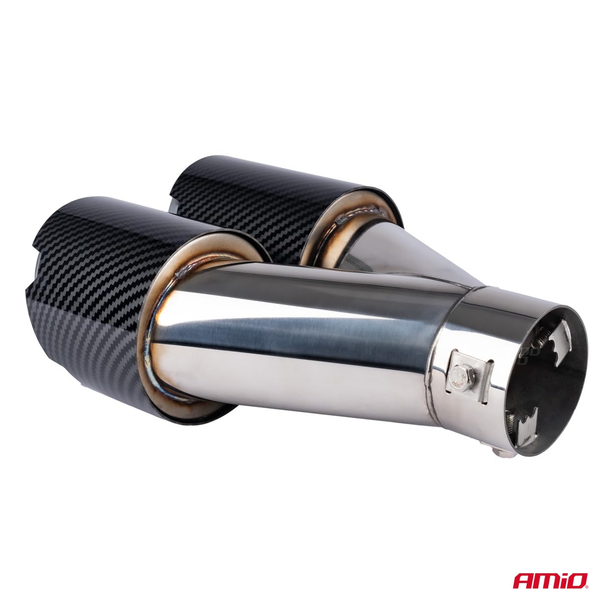 AMiO Końcówka Tłumika Carbon Podwójna Prawa Stal Nierdzewna 32-52 mm 04070