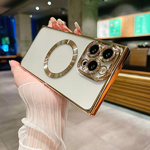 Image of aowner Magnetic Case for iPhone 14 Pro Max Square Case [Compatible with MagSafe] Crystal Clear,Fullbody Protection Non-Yellowing Slim Fit Shockproof for Women Girls Protective Phone Cover, Deep Purple