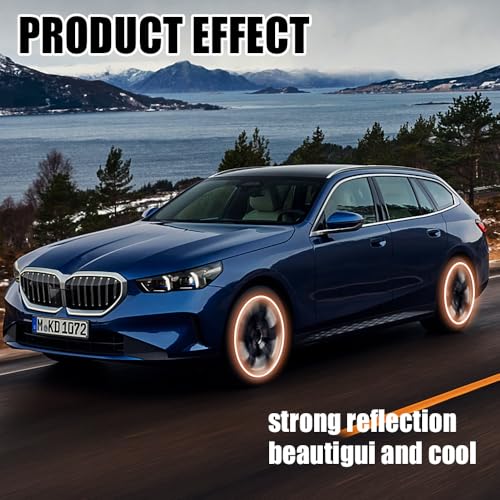 Image of 20PCS Reflective Car Wheel Decorative Stripe Stickers, Car Wheel Decals, Night Safety Warning Car Stickers, Anti-Scratch Reflective Rim Stickers Universal for Cars Motorcycles (Orange)