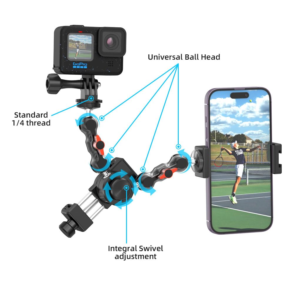 Aluminiowy uchwyt ogrodzeniowy do Go pro, iPhone'a, telefonu, DJI Osmo Action 4/3/2, Insta360, Mevo Start do baseballu softballu nagrywania tenisa, kamer siatkowych ogniw ogniw łańcucha