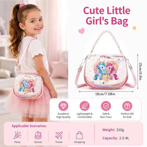 Image of PATPAT Unicorn Sling Bag for Girls, Women & Kids - Pink, Animal Print, Zipper Closure, Beaded Chain & Shoulder Straps, Compact Size (19x9x14 cm), Birthday Gift