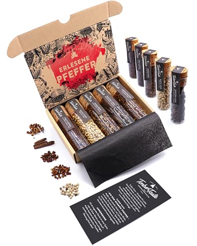 TIMBER TASTE® Pfeffer Geschenkset für Männer & Frauen - 5 erlesene Gewürze aus aller Welt als...