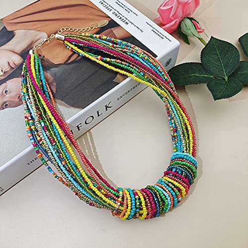 Bocar Chunky Statement Colorful Seed Beads Women Choker Collar Necklace (309) #TOP2