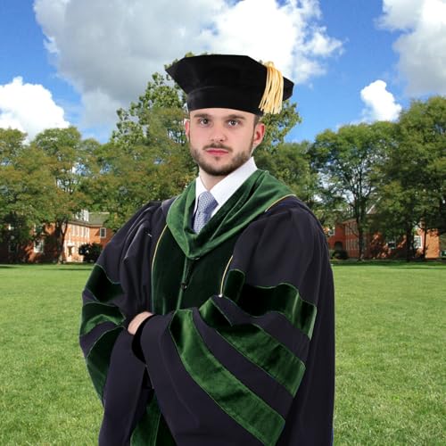 Image of Unisex Doctoral Graduation Gown with Gold Piping | Academic doctoral Cap and Gown for Graduation Ceremony