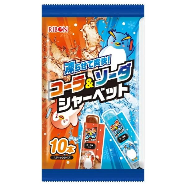 リボン コーラ＆ソーダシャーベット 10本入♡ポコちゃん♡‼️ Amazon | ◇リボン コーラ＆ソーダシャーベット 10本【16個セット