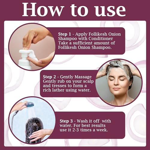 Image of Follikesh Red Onion Hair Shampoo with Conditioner for Women & Men | Anti-Hairfall & Anti-Dandruff | With Curry Leaves, Red Onion Oil, Rosemary Oil & Aloe Vera | Paraben & Sulphate Free - 200ml