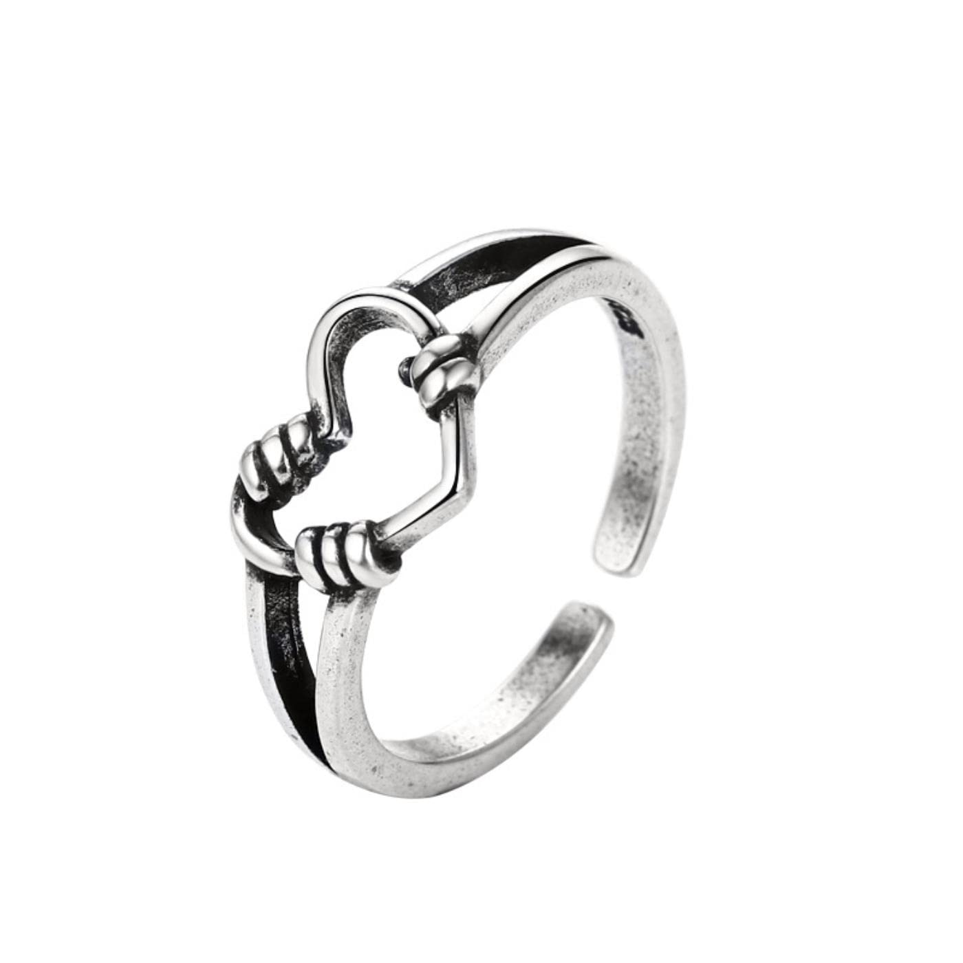 Retro Love Heart Hollow Open Ring Kobieta INS Trend Słodki Sexy Elegancki Hand-Made Hip-Hop Moda Tajska Srebrny Pierścień