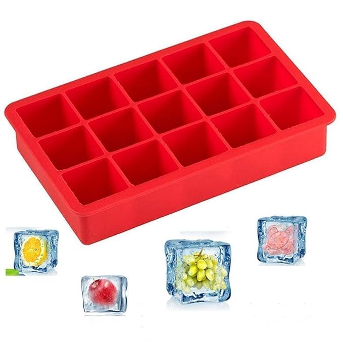 Image of Ice Cube Tray Flexible Multi-Compartment Freezer Tray Assorted Colours and Shapes (2 Pack 15 Each)
