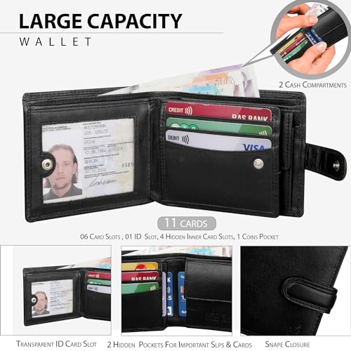 Mens RFID Blocking Luxury Italian VT Leather Billfold Purse Wallet 1212 (Black)2