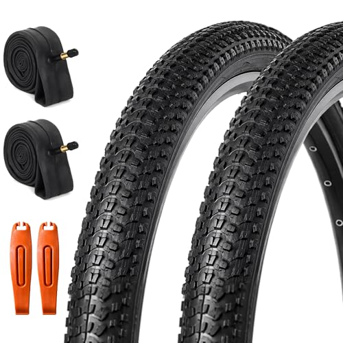 CalPalmy 24x1.95 Mountain Bike Tire & Tube Kit, 2-Pack Folding 24-inch MTB Tires and Inner Tubes with Schrader Valve, All-in-One Replacement Set for Commuter & Recreational Bikes