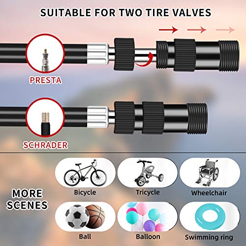 AMZOON Bike Pump Mini Bicycle Pump with Pressure Gauge Cycle Pump with 250mm Extra Long Hose Bike Accessories Fits… - Image 5