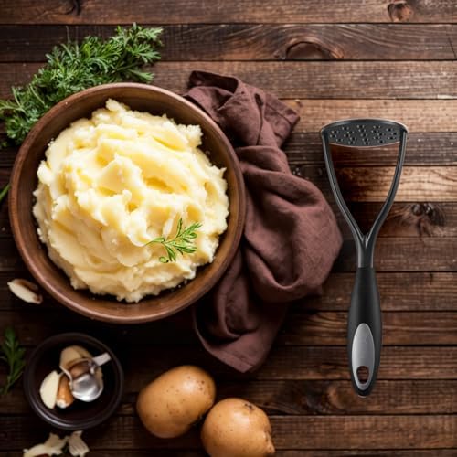 KSENDALO Potato Masher Kitchen Tool,Nonstick Bean Smasher Food Masher with Thick Nylon Blade and Rubber Wrapped Comfortable Handle,Hand Wash, Black