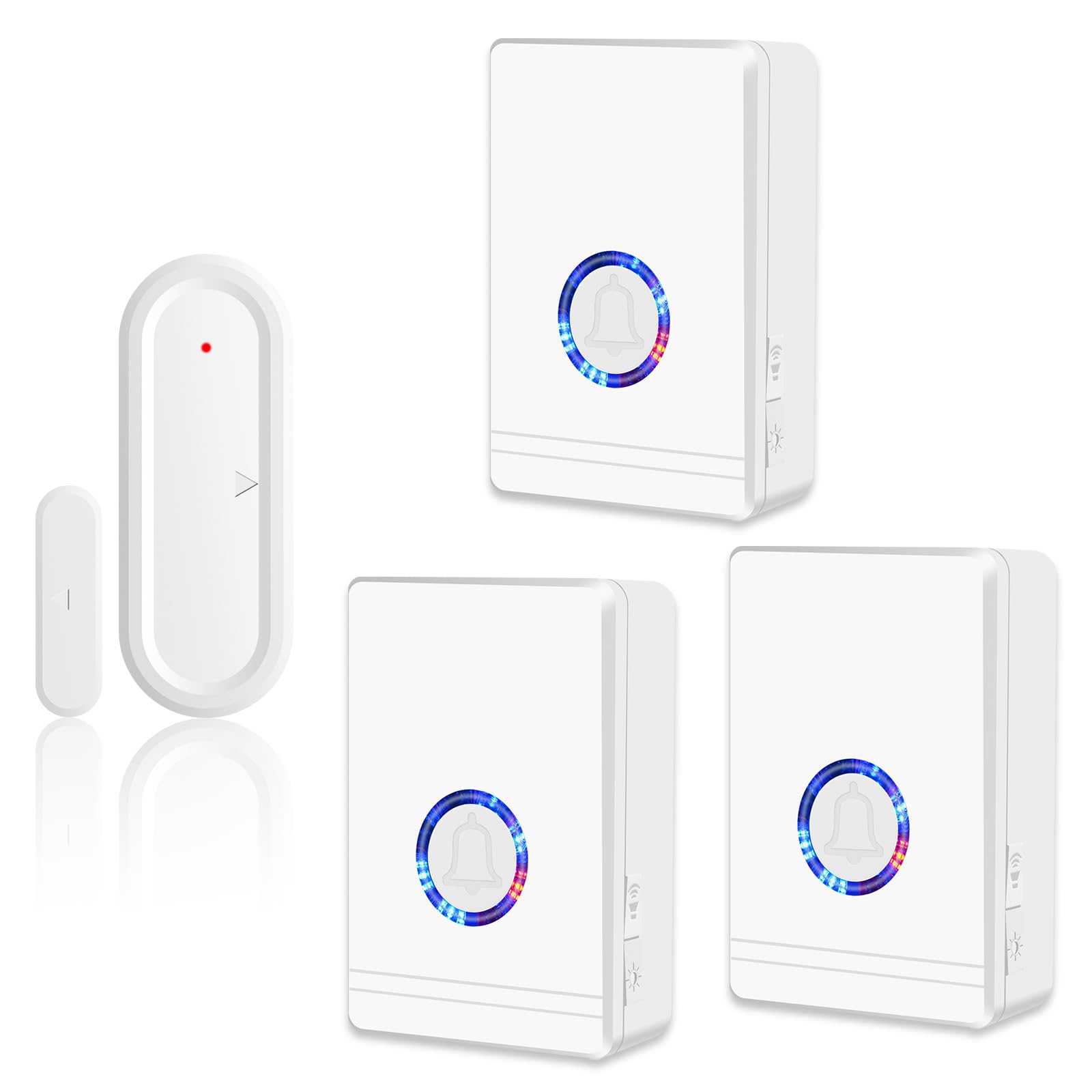 NineLeaf - Detector de apertura de puerta, alarma de puerta y ventana, Ring Chime con receptores de enchufe eléctrico, alcance de funcionamiento 600 pies para el hogar corporativo tienda, 3