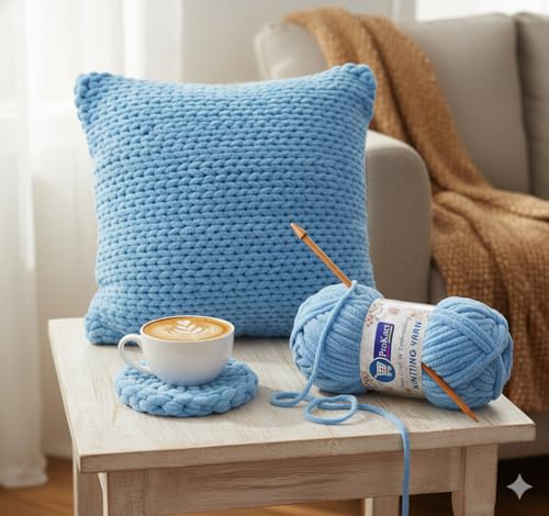 Image of ProKart Premium Blankie Wool, Plush & Cuddly, Chenille Yarn Supersoft Hand Knitting Wool Ball | Blanket Thick /Mottu Yarn Ball Suitable for Hand Knitting and Crocheting for Baby, Adult, Sweaters, caps, Throws, Home Furnishing, Scarves, Blankets (Sky Blue-BLK019, 100gms x 1 Pack)