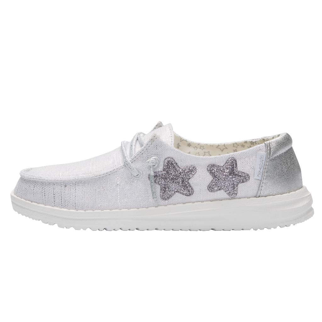 Hey Dude Girls Wendy Youth MOC Toe Shoes, Star Silver, 4 AU