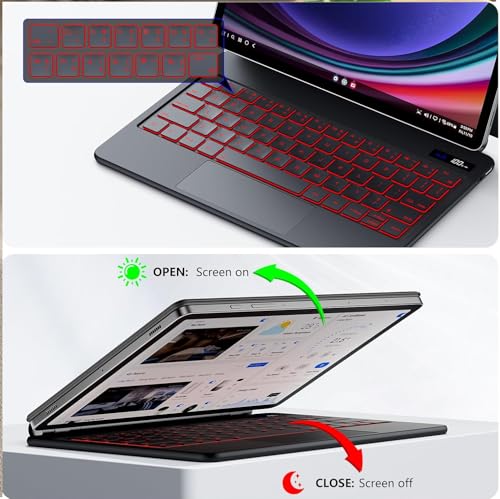 Image of RTSY Magic Style Keyboard for Samsung Galaxy Tab S10 Plus, S10+, S9 Plus, S9+, S9 FE Plus, S8 Plus, S7 Plus (12.4 Inch) with 7-Colors Backlit & Multi Touch Trackpad, Floating Cantilever Design. LED