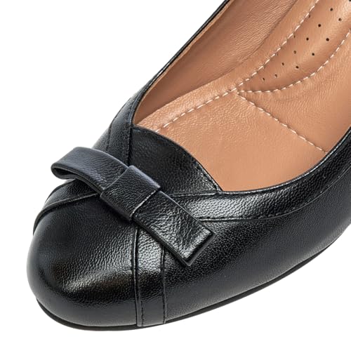 Mona flying Women's Leather 5 cm Pump Chunky Med Heel Round Toe Office Dress Shoes for Ladies3