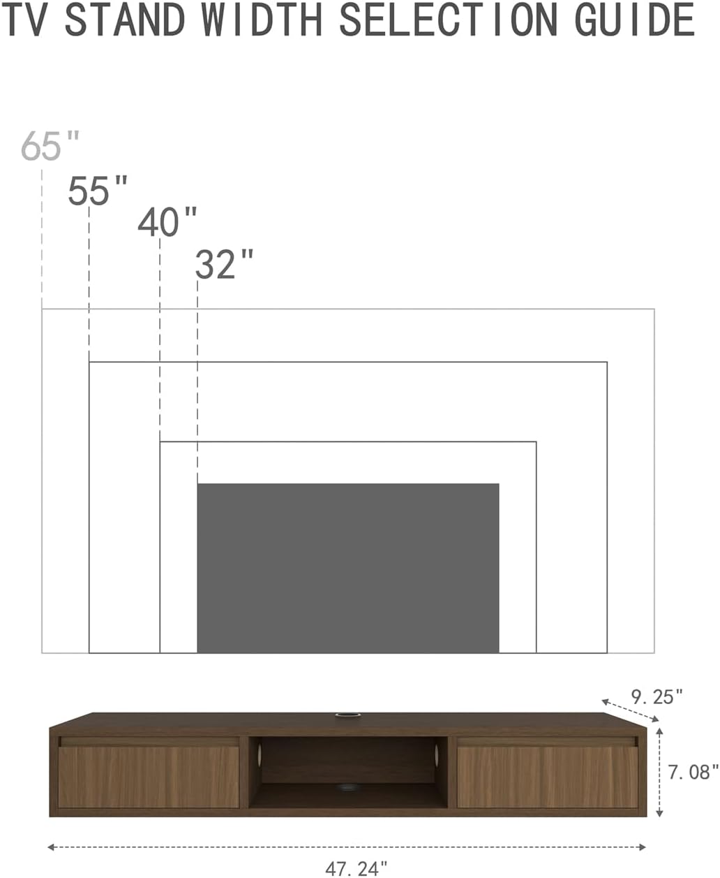 47 in Floating TV Stand Floating Tv Console for Tvs Up to 32/65 Inch Entertainment Center for Wall with 2 Flip-Down Cabinet Doors for Bedroom Living Room,Walnut+Natrural 47 IN Walnut+natrural