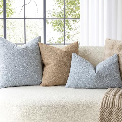 Image of Foindtower Decorative Textured Boucle Throw Pillow Covers Accent Solid Pillow Cases Neutral Soft Cozy Couch Cushion Case for Chair Sofa Bedroom Living Room Home Decor 26 x 26 Inch,Taupe Khaki Camel