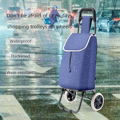 Faltbarer blauer Einkaufswagen mit 2 Rädern – Einkaufstrolley, leicht und tragbar, perfekt für Einkaufen, Reisen und Besorgungen, einfache Lagerung – Bild 3