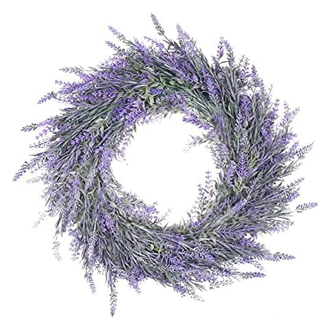 Artificial Flower Decoration Exquisite Wreath Bright-colored Plastic Nice-looking Lavender Hanging Wreath for Home - 45cm Cover