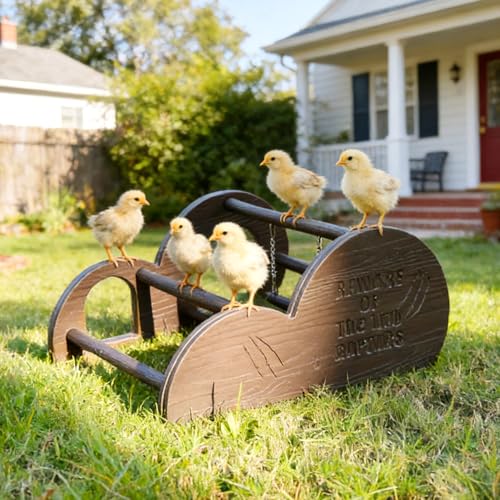 Image of Chicken Perch with Swing & Mirror, Waterproof PVC Roosting Stand for Hens Activity Gym for Chick Toys & Bantams, Durable Easy-Clean Brooder Coop