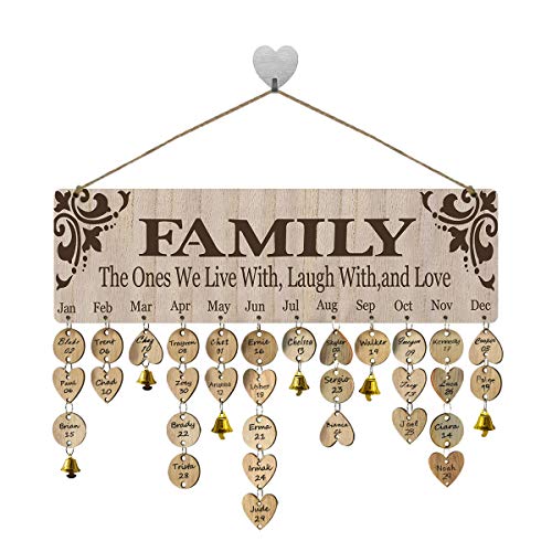 Product Image of the FamGift Gifts for Moms Dads- Family Birthday Reminder Calendar Board DIY Birthday Tracker Plaque Wall Hanging Family Friends Classroom&Office Decorative(Wood Tags with Holes/Family Sayings Pattern)