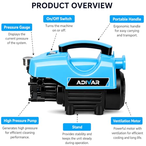 Image of AD-180 High Pressure Washer | 2000W Motor | 180 Bar Max Pressure | 7 L /Min Flow Rate | Portable Electric Washer for Car, Bike, Solar Panal, Walkways & Home Cleaning