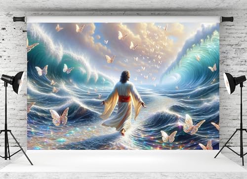 Fondo Fotográfico Jesús Caminando Sobre Agua 7x5ft miniatura 2