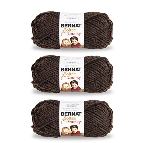 Image of Bernat Softee Chunky Dark Taupe Yarn - 3 Pack of 100g /3.5oz - Acrylic - 6 Super Bulky - 108 Yards - Knitting /Crochet