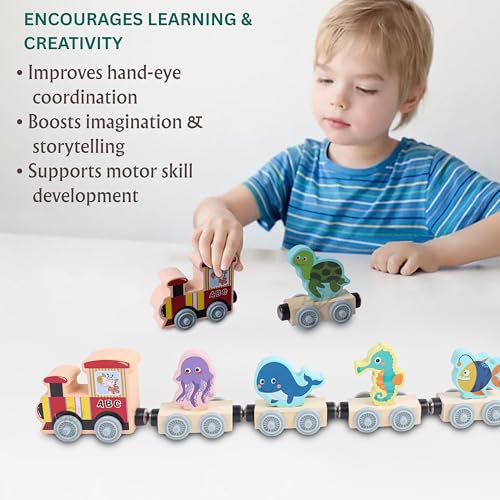 Image of Number Enlightenment Wooden Toy Train for Toddlers - Animal, Transportation, Fruit, Color Recognition Early Education Blocks (Train Toy Model 3)