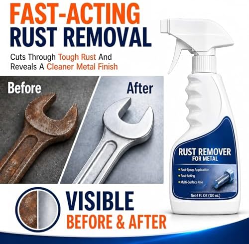 QUMFIXPU Rust Remover Spray for Metal, Highly Concentrated Metal Rust Remover for Car Parts, Tools, Cast Iron & Stainless Steel, Fast-Acting Rust Stain Remover, Spray-On Cleaner (1 Pcs) - 1