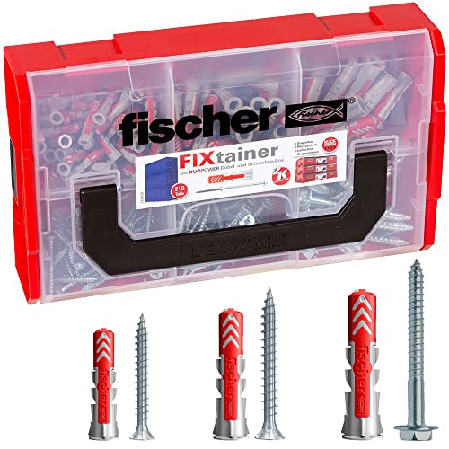 fischer - FIXtainer de chevilles bi-matière et multi-matériaux avec vis / 60 DUOPOWER 6x30, 30 DUOPOWER 8x40 et 15 DUOPOWER 10x50
