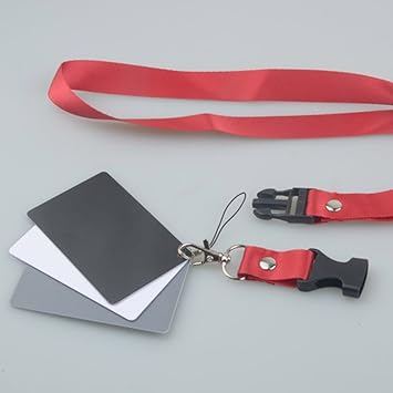 Festnight 3 in 1 Pocket-Size Digital White Black Grey Balance Cards 18% Gray Card with Neck Strap for Digital Photography