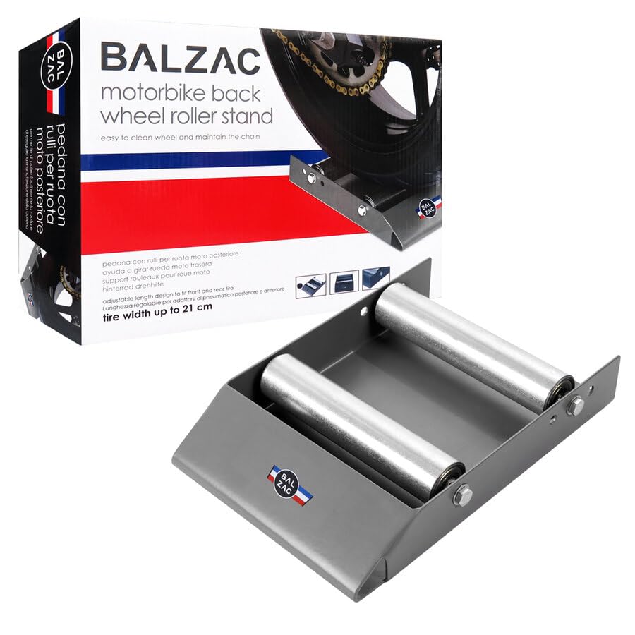 BALZAC Cavalletto Alza Moto | Pedana Con Rulli per Ruota Posteriore | Universale | Semplice da Utilizzare |